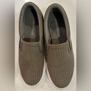 Jenn Ardor Women Perforated Suede Gray Slip-On Sneakers